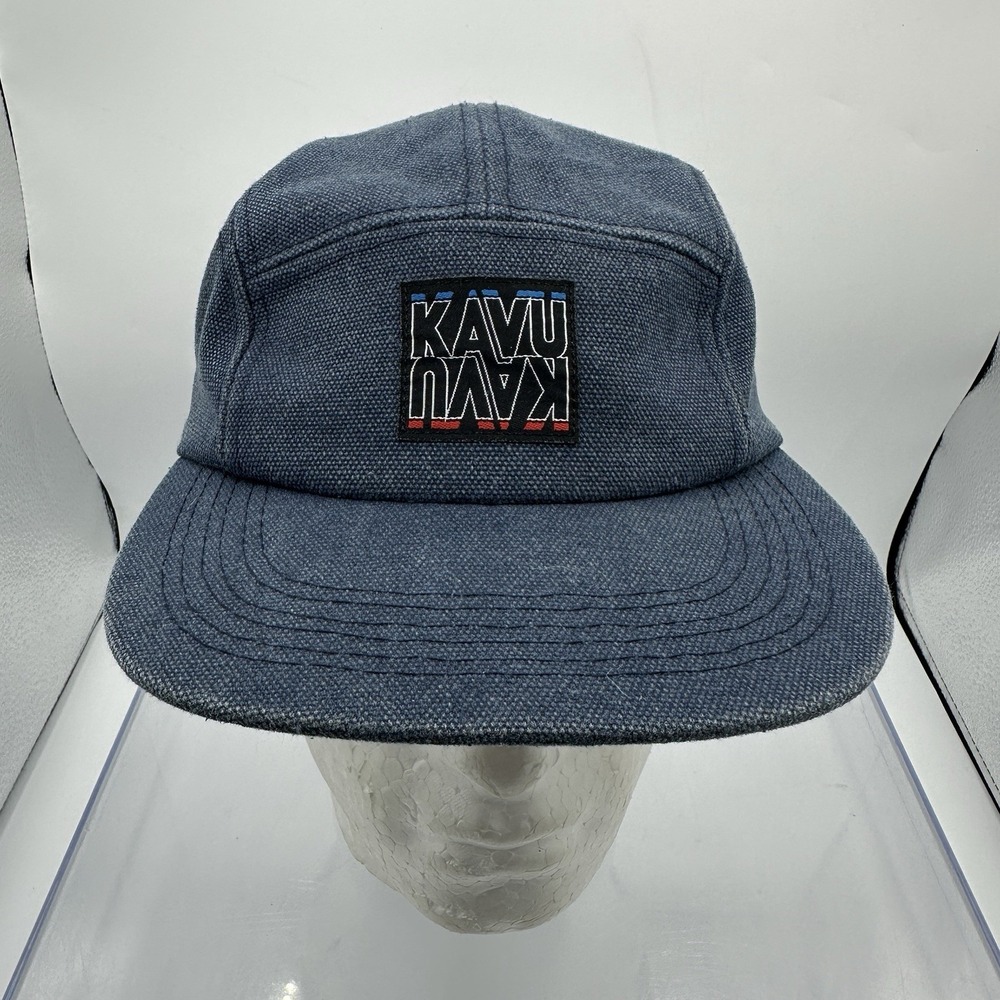 KAVU Tumbler Fad Fade 5 Panel Hat Navy Blue Canvas Strapback Camp Cap